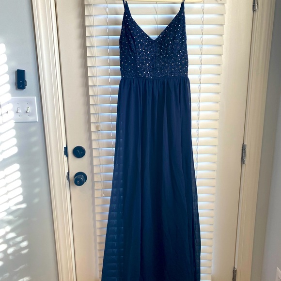 Navy blue floor length semi-formal/formal dress, size 13 (Never Worn) - Picture 1 of 11